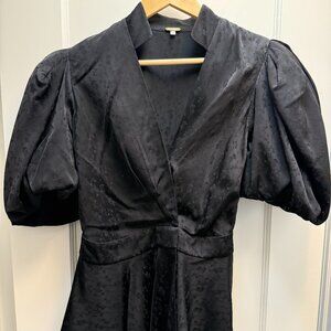 Johanna Ortiz Black Peplum Top with Mandarin Collar - Size 6